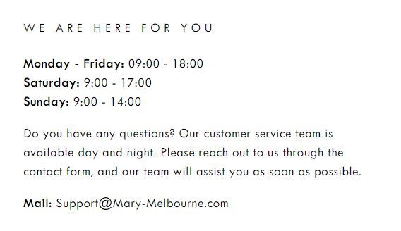 Mary Melbourne Customer Support
